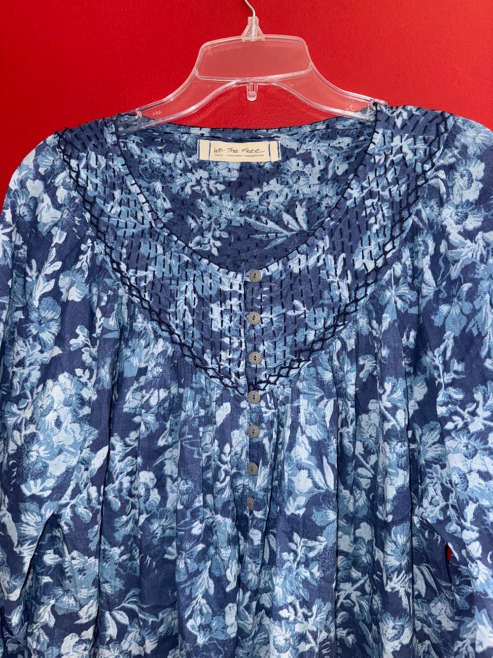 We the Free People Blue Floral Peasant Style Blouse